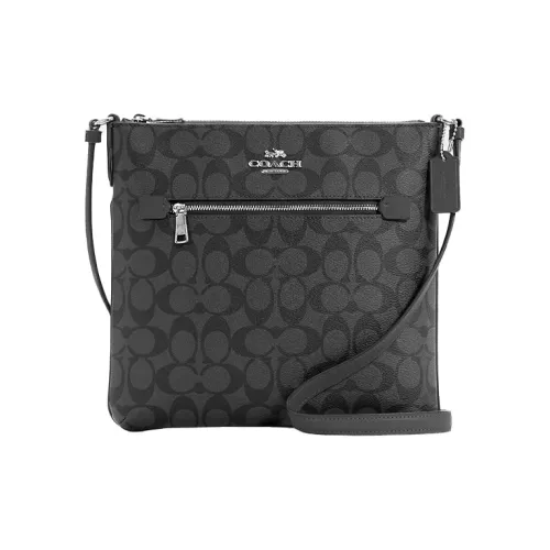 COACH Rowan Leather File Bag Shoulder Bag Crossbody Bag Medium Size Women's Black Gray Color