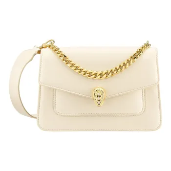 BVLGARI Sheepskin Crossbody Bag Medium Size Women's White
