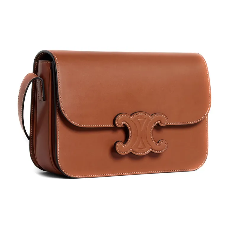 CELINE Cow Leather Crossbody Bags Shoulder Bags Medium Size Women's Tawny-1