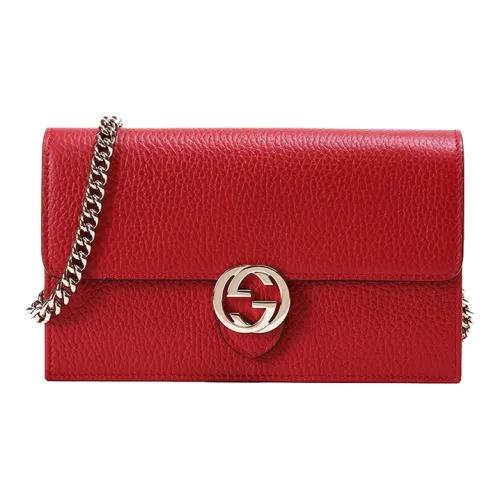 Gucci Interlocking GG Crossbody Chain Wallet Red