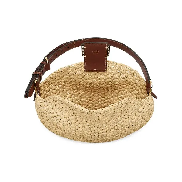 FENDI Straw Woven Croissant Bag Shoulder Bag Crescent Bag Handbag Shoulder Bag Women's Brown-3