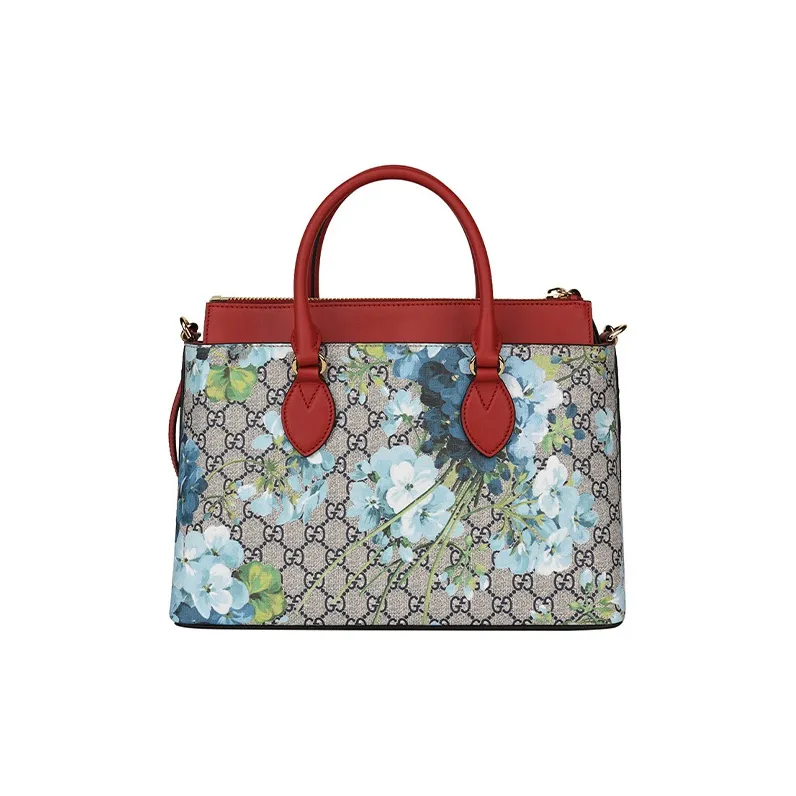 GUCCI GG Blooms Canvas With Leather Shoulder Bag Crossbody Bag Handbag Women's Red+Khaki Print-2