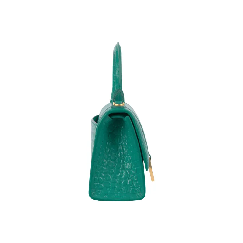 Balenciaga Hourglass Bright Crocodile Pattern Embossed Cow Leather Crossbody One Shoulder Handbag Women's Green-2