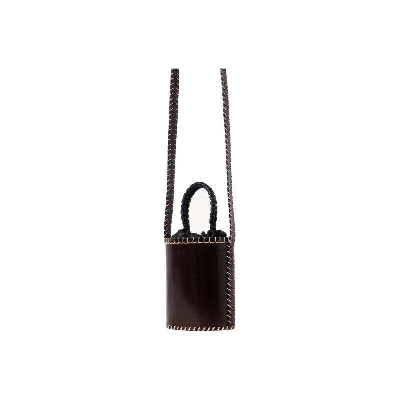 Chloe LOUELA Vegetable Tanned Leather Bucket Bag, Shoulder Bag, Crossbody Bag, Handbag Mini Women's Black-1