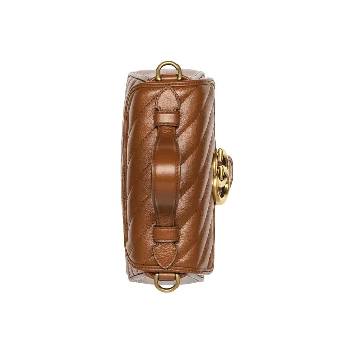 GUCCI Marmont Quilting Leather Messenger Bag Crossbody Bag Chain Handbag Shoulder Bag Mini Women's Brown-4