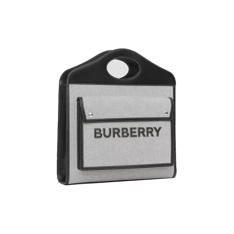 Burberry Pocket Bag Canvas With Leather Pocket Bag Handbag Women's Black/White-3