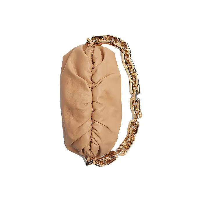Bottega Veneta Calfskin Clutch, One Shoulder Handbag Women's Almond Yellow-2