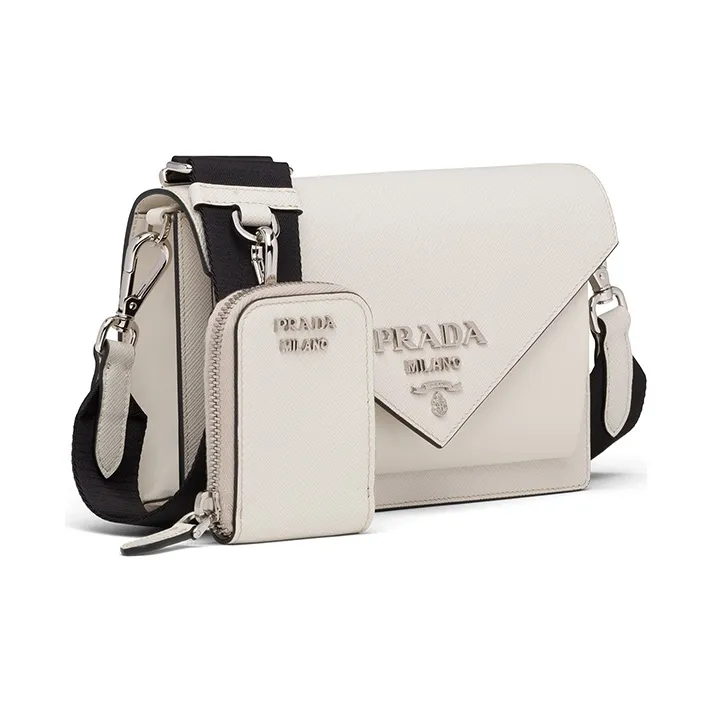 PRADA Leather 2 in 1 Crossbody Bag, Shoulder Bag Women's White-2