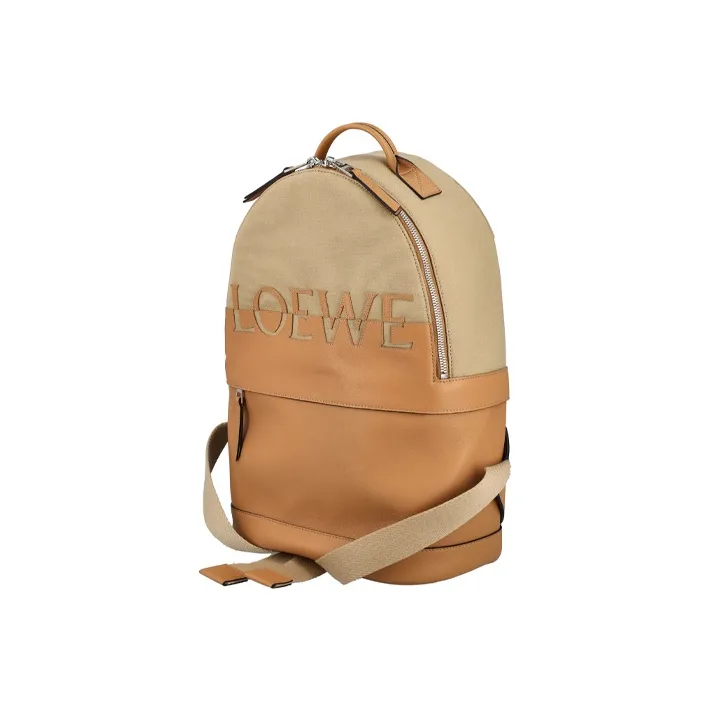 LOEWE Cow Leather With Cotton Backpack Unisex Brown-2