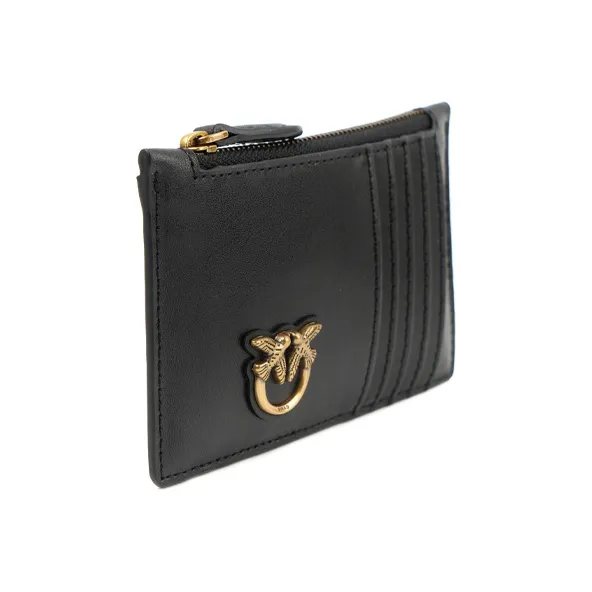 PINKO Cow Leather Card Holder Women's Black Black Gold-2