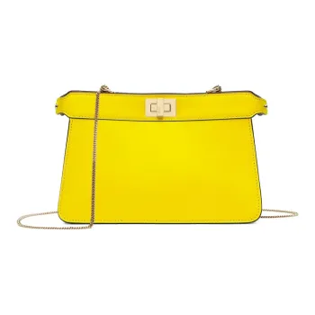 FENDI Peekaboo ISeeU Leather Clutch Chain Shoulder Bag Crossbody Bag Women's Yellow