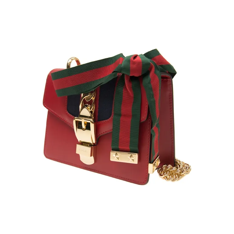 GUCCI Sylvie Cow Leather Crossbody Bags Shoulder Bags Women's Red-1