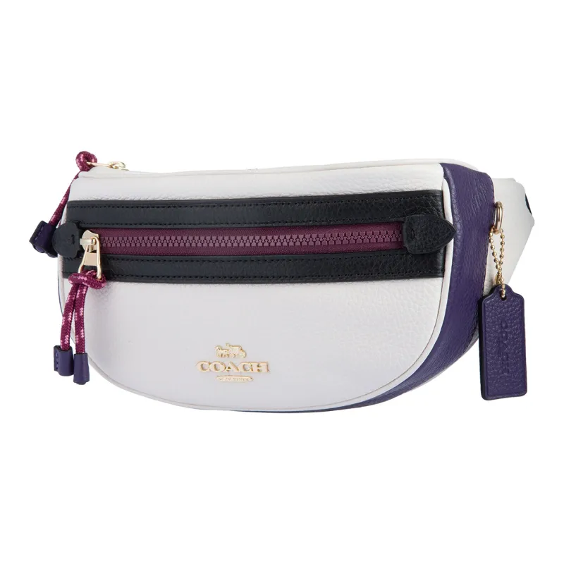 COACH Artificial Leather Fanny Pack Medium Size Women's White & Black & Purple-1