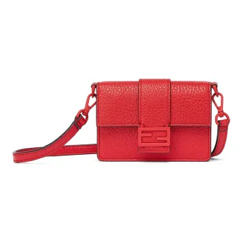 FENDI Baguette Calfskin Necklace Pouch, Shoulder Bag, Crossbody Bag, Clutch Mini Men's Red