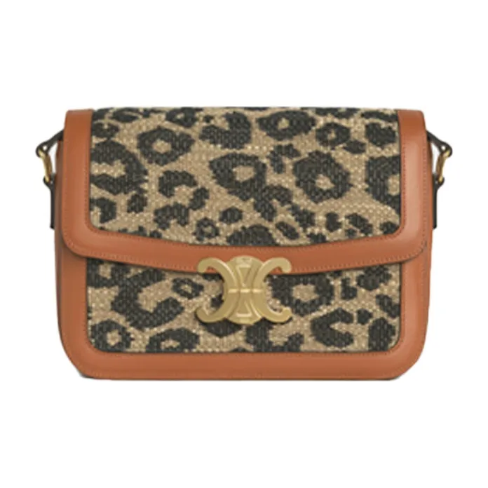 CELINE Triomphe Arc De Triomphe Fabric Cow Leather Patchwork Shoulder Bag Women's Leopard Print/Tawny-1