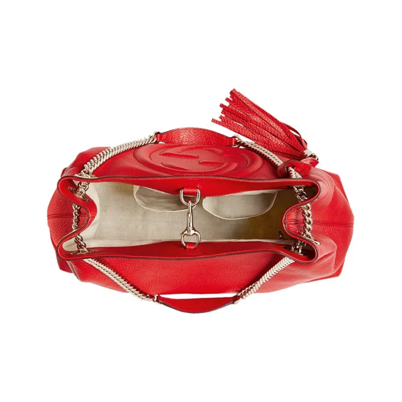 GUCCI Leather Tote One Shoulder Handbag Women's Red-4