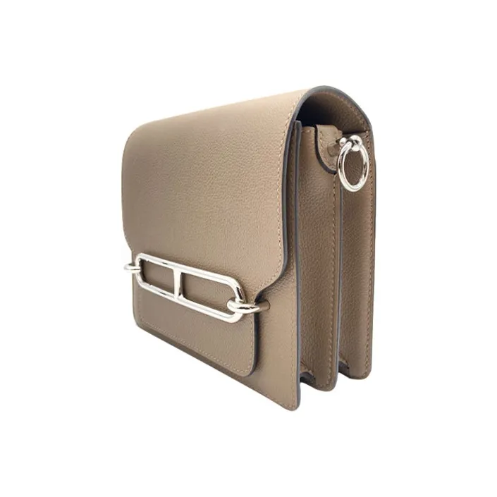 HERMES Roulis Leather Handheld Shoulder Bag Crossbody Bag Mini Women's D0 Beige De Weimar Milk Tea Brown-1