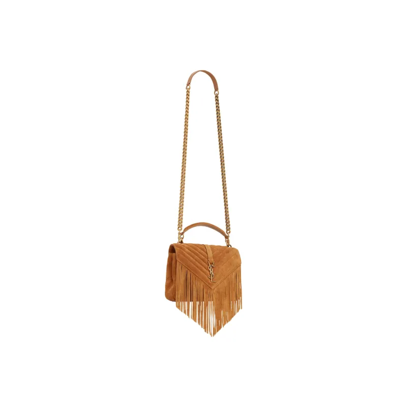 SAINT LAURENT Suede Material Chain Bag Portable Crossbody Bag Shoulder Bag Medium Size Women's Cinnamon Brown-2