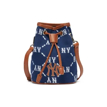 MLB Monogram Collection Polyester Synthetic Leather Bucket Bag, Shoulder Bag, Fanny Pack Mini Unisex Blue