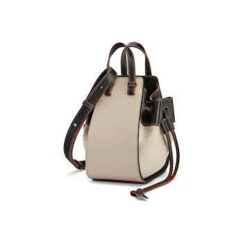 LOEWE Hammock Cow Leather Patchwork With Linen Shoulder Bag Mini Women's Light Wheat Black