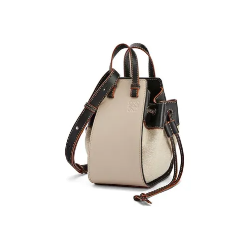 LOEWE Hammock Cow Leather Patchwork With Linen Shoulder Bag Mini Women's Light Wheat Black