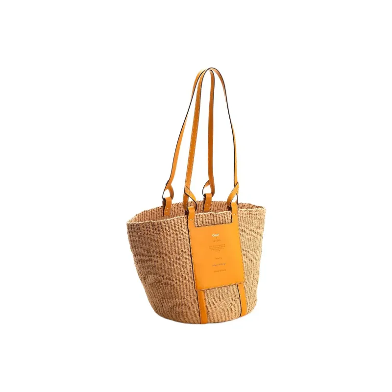 Chloe Straw Woven Tote Bag, Shoulder Bag Large Size Women's Beige & Yellow-1