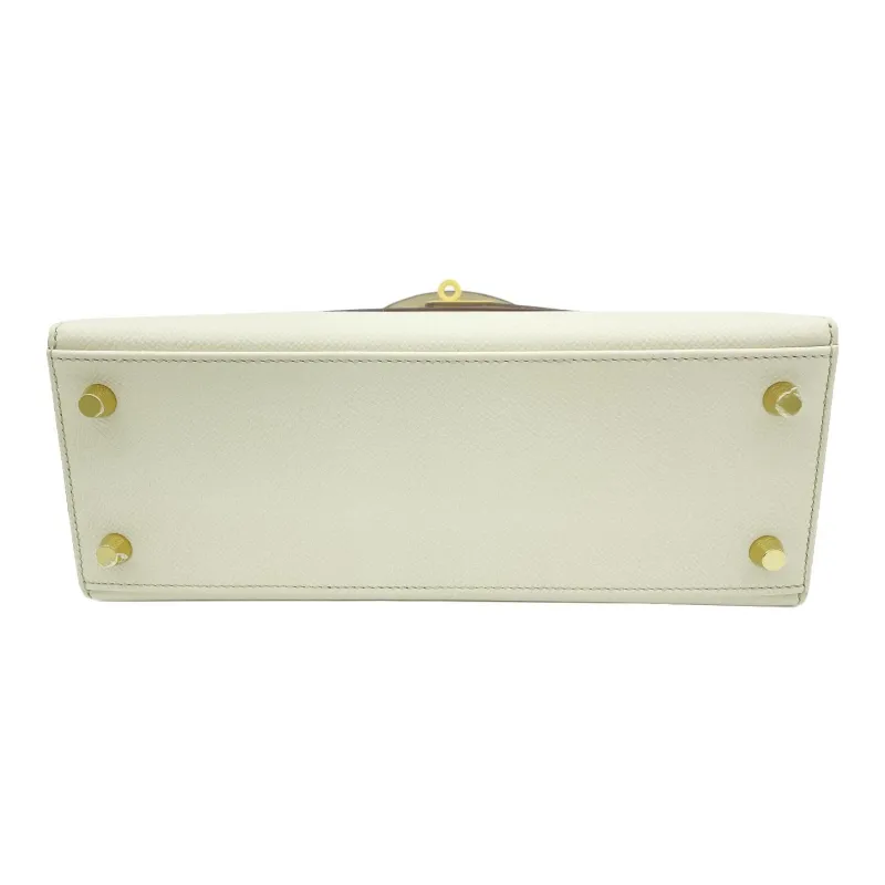 HERMES Kelly Epsom Calfskin Handbag Women's Craie Milkshake White/Trench Beige-2