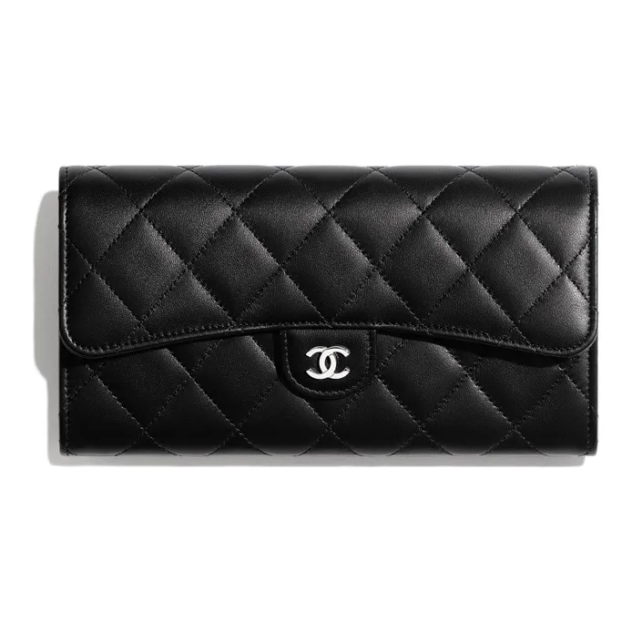 CHANEL Classic Flap CF Grain Embossed Lambskin & Metal Wallet Women's Black-0