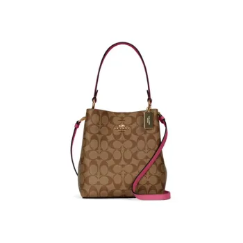 COACH Town Coated Canvas With Leather Bucket Bag, Portable Crossbody Bag, Shoulder Bag Women's Brown