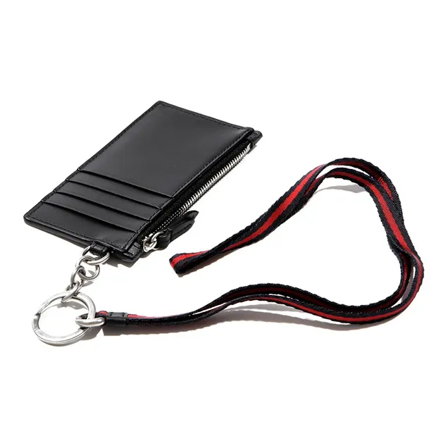GUCCI Canvas With Leather Coin Purses Card Holders Men's Black Gray Color/Red-3
