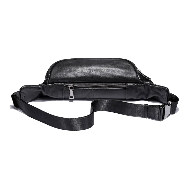 Ace Paul Genuine Leather Top Grain Cow Leather Crossbody Bags Fanny Pack Sling Bags Medium Size Unisex Black-3