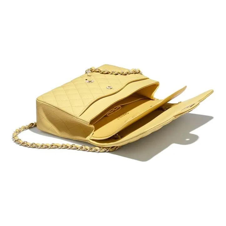 CHANEL Classic Flap CF Grain Calfskin & Metal Flap Bag, Shoulder Bag, Crossbody Bag Women's Yellow-3