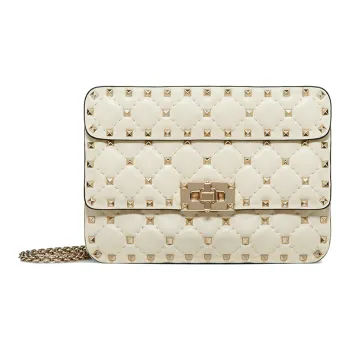 Valentino ROCKSTUD SPIKE Stitched Nappa Leather Shoulder Bag, Crossbody Bag, Handbag Small Size Women's Ivory White