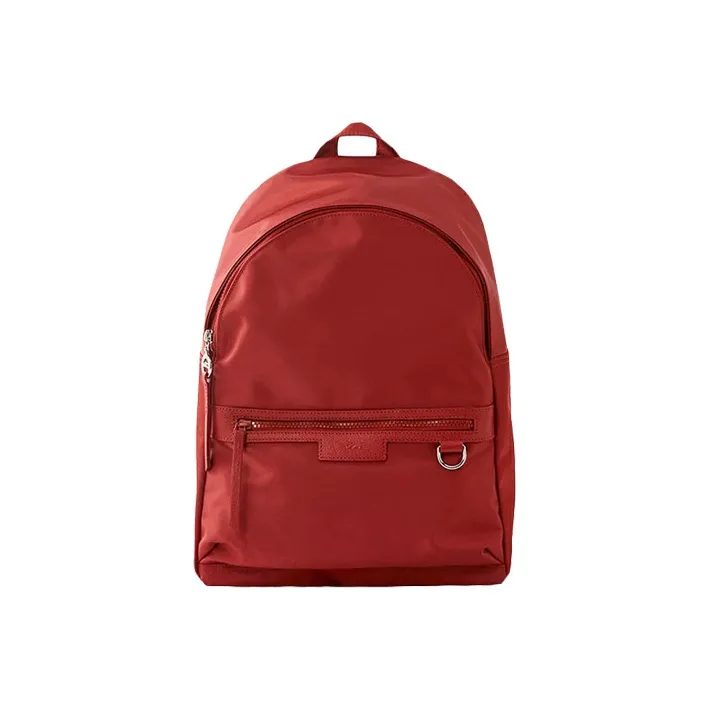 LONGCHAMP Le Pliage Satin With Beaded Leather Backpack Medium Size Women's Red-0