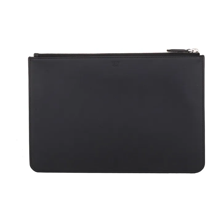 FENDI Cow Leather Clutch Regular Men's Black/Yellow-2