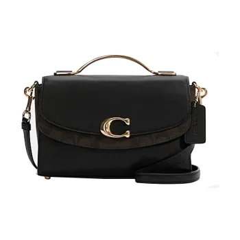 COACH Celia Leather Small Square Bag, Handbag, Shoulder Bag, Crossbody Bag Medium Size Women's Black & Brown