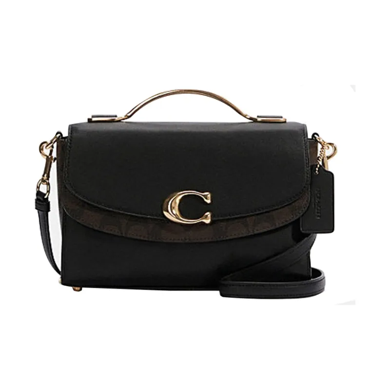 COACH Celia Leather Small Square Bag, Handbag, Shoulder Bag, Crossbody Bag Medium Size Women's Black & Brown-0