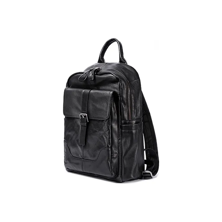 Ace Paul Top Grain Cow Leather Backpack Large Size Unisex Black-1