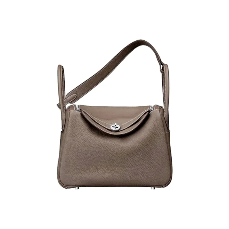 HERMES Lindy Taurillon Clemence Cow Leather Handbag, Shoulder Bag Women's 18 Etoupe Elephant Gray-3
