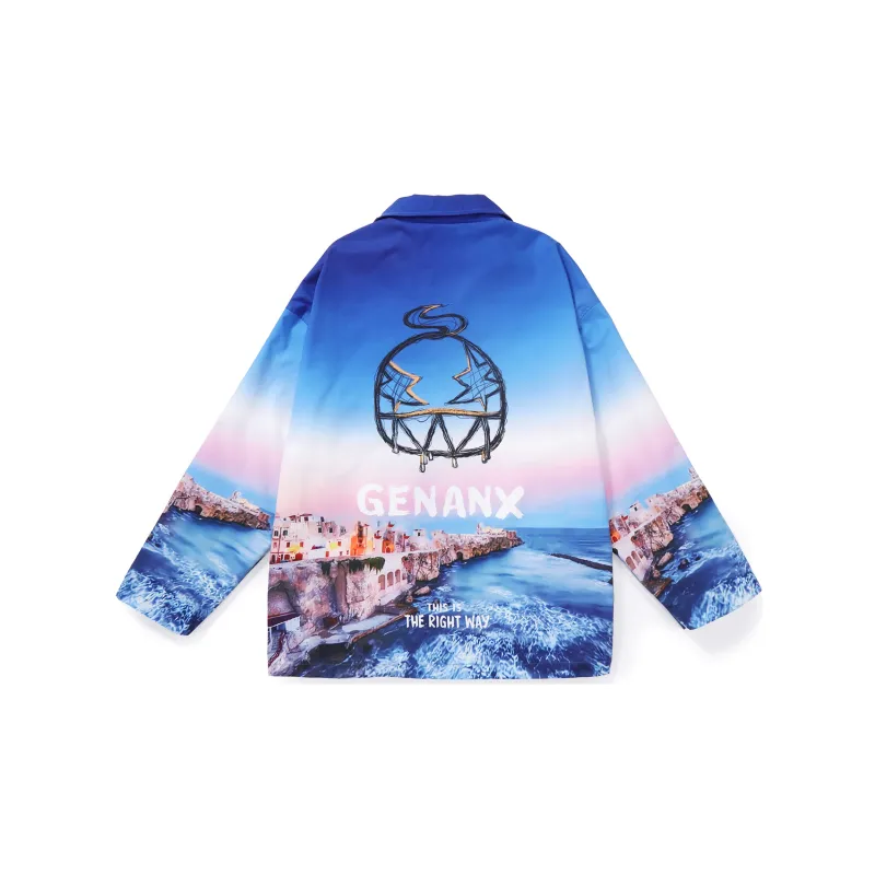 GENANX Loose Fit Jacket Unisex Print Blue-1