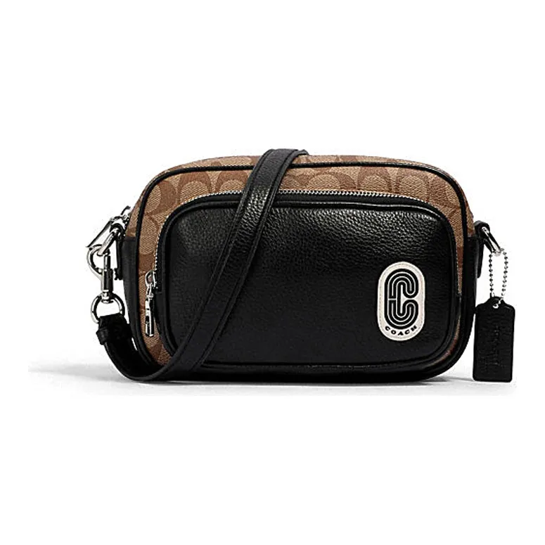 COACH Canvas With Leather Camera Bag Square Bag Shoulder Bag Crossbody Bag Small Size Men's Black & Brown-0