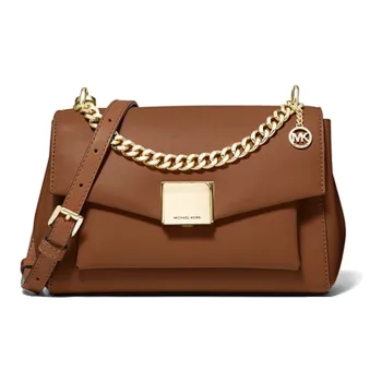 MICHAEL KORS Lita Leather Handbag, Crossbody Bag Medium Size Women's Brown