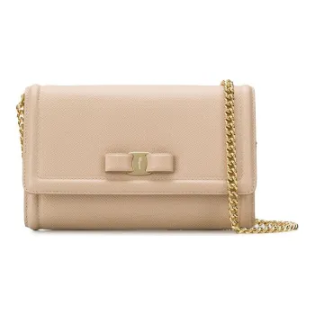 FERRAGAMO Vara Calfskin Crossbody Bag, Shoulder Bag Women's Nude