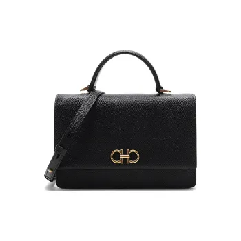 FERRAGAMO GANCINI Cow Leather Portable Crossbody Bag Shoulder Bag Mini Women's Black