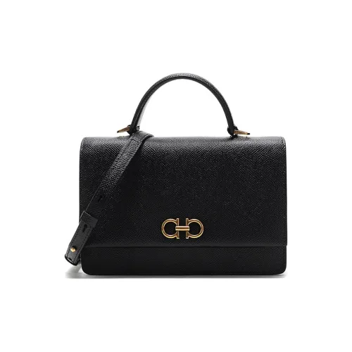 FERRAGAMO GANCINI Cow Leather Portable Crossbody Bag Shoulder Bag Mini Women's Black