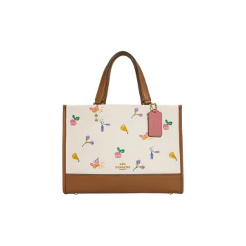 COACH Dempsey Coated Canvas With Leather Tote Bag, Shopping Bag, Handbag Large Size Women's Dark Khaki & Ecru