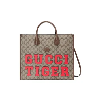 GUCCI Canvas With Leather Tote Bag Shopping Bag Shoulder Bag Crossbody Bag Handbag Unisex Ebony & Red