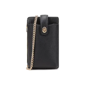 COACH Turnlock Leather Cell Phone Pouch Crossbody Bags Women's Black