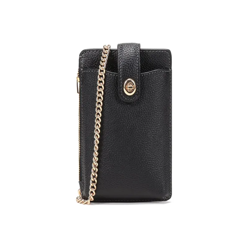 COACH Turnlock Leather Cell Phone Pouch Crossbody Bags Women's Black-0
