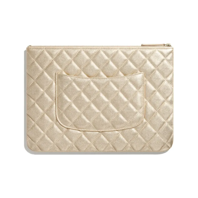CHANEL Lambskin & Metal Wallet Clutch Women's Gold-1